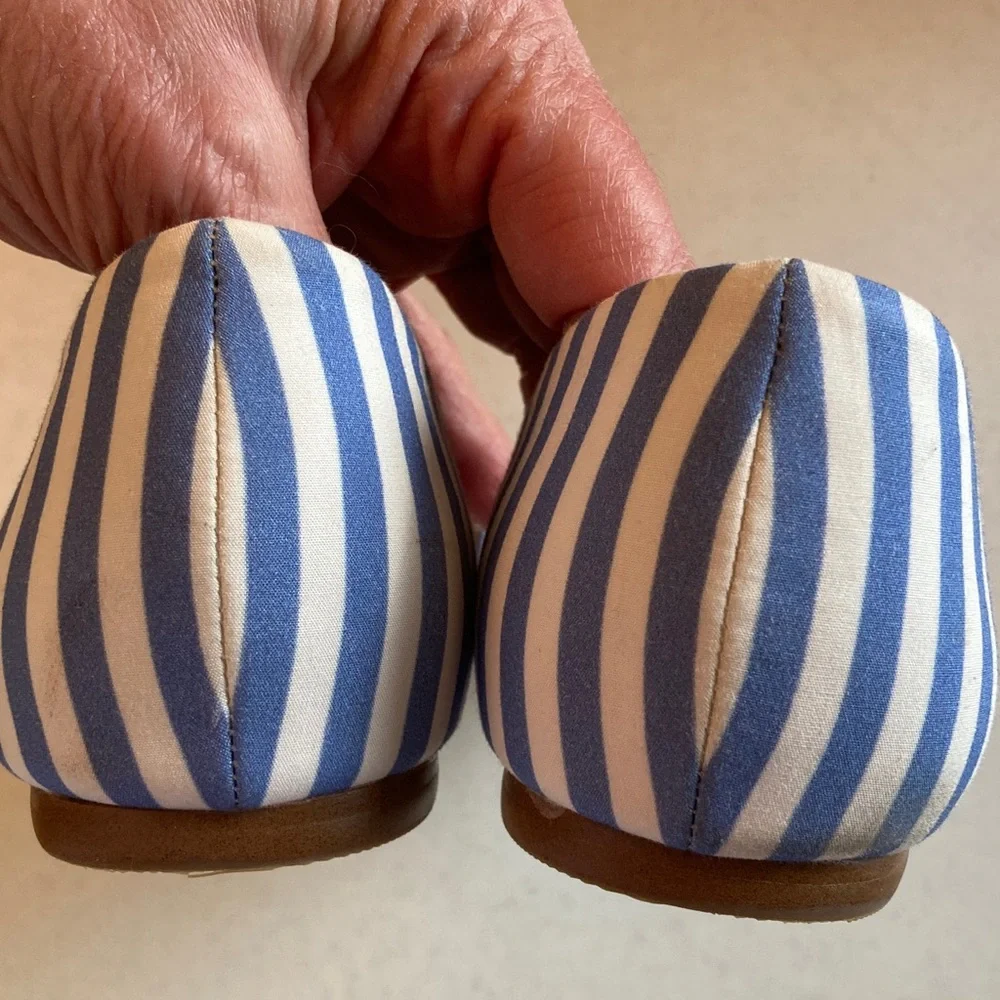 J. Crew Blue and White Striped Pointed D'Orsay Flats